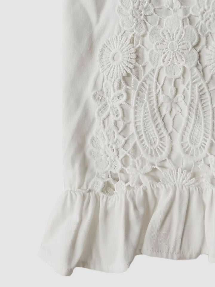 V-Neck Lace Flounce Sleeve Top