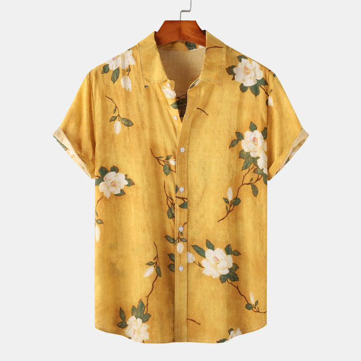 Men's Plus Size Floral Print Short Sleeve Button Down Shirt