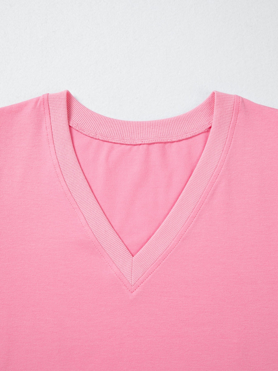 Solid Color V Neck Short Puff Sleeve Blouse
