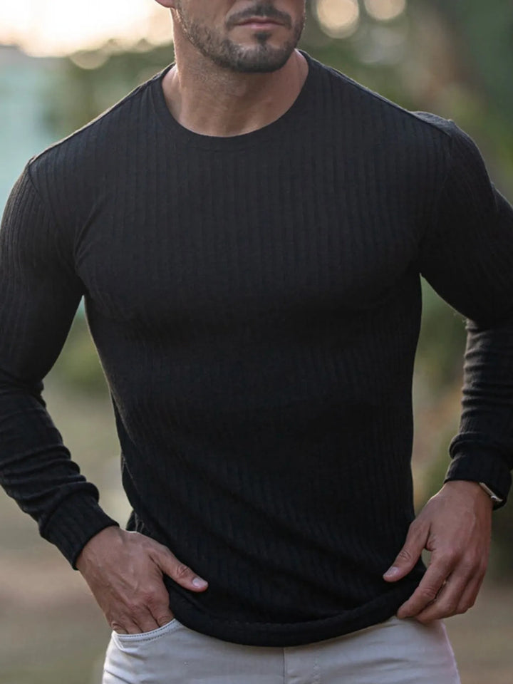 Men's Ribbed Round Neck Long Sleeve T-Shirt