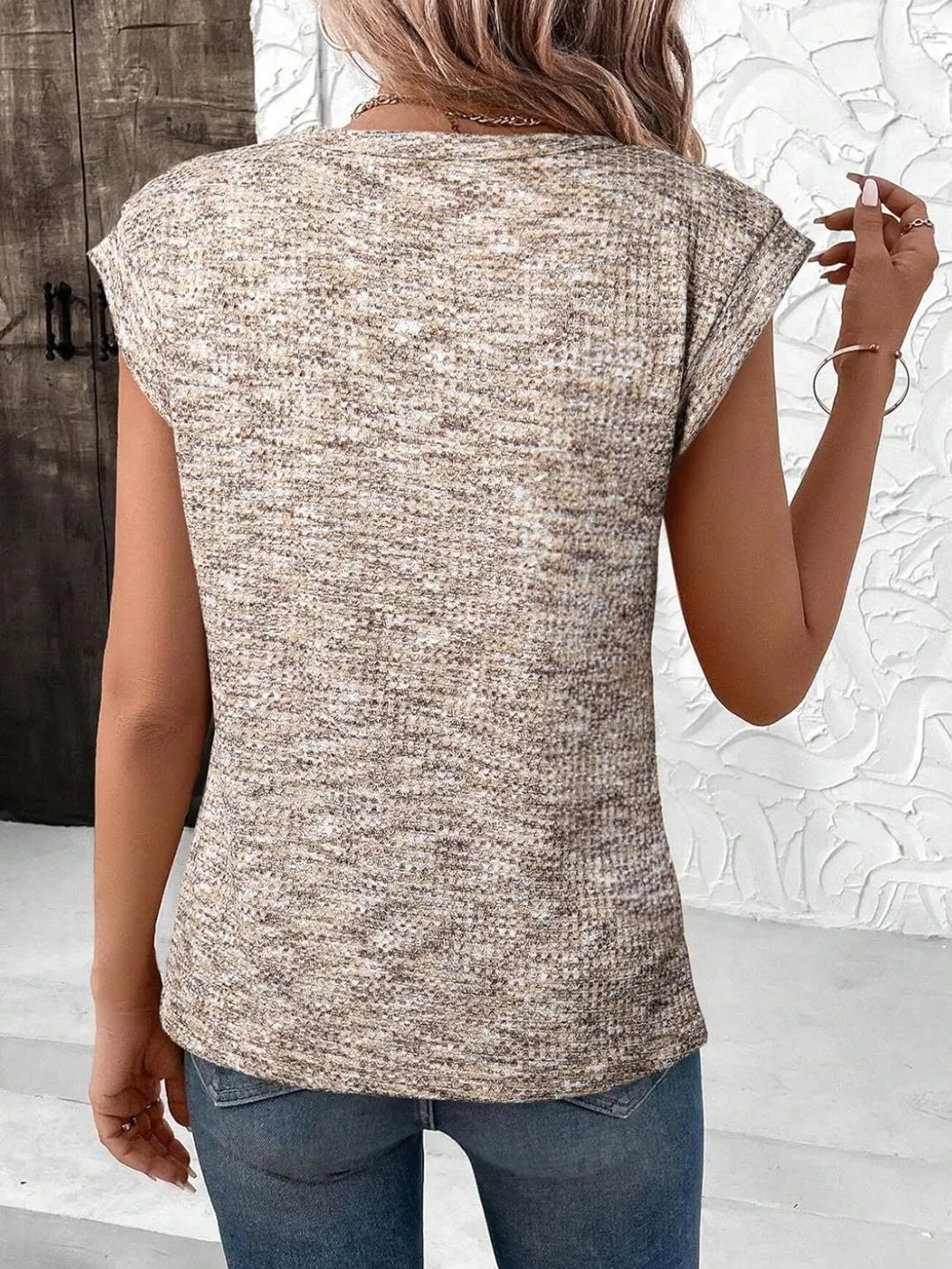 Round Neck Knit Cap Sleeve Top