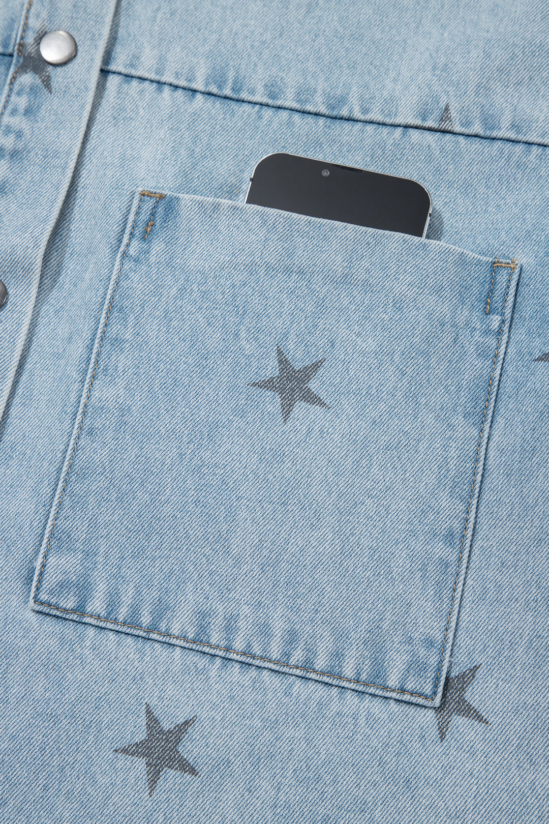 Sky Blue Stars Pattern Long Sleeve Shirt Collar Denim Jacket