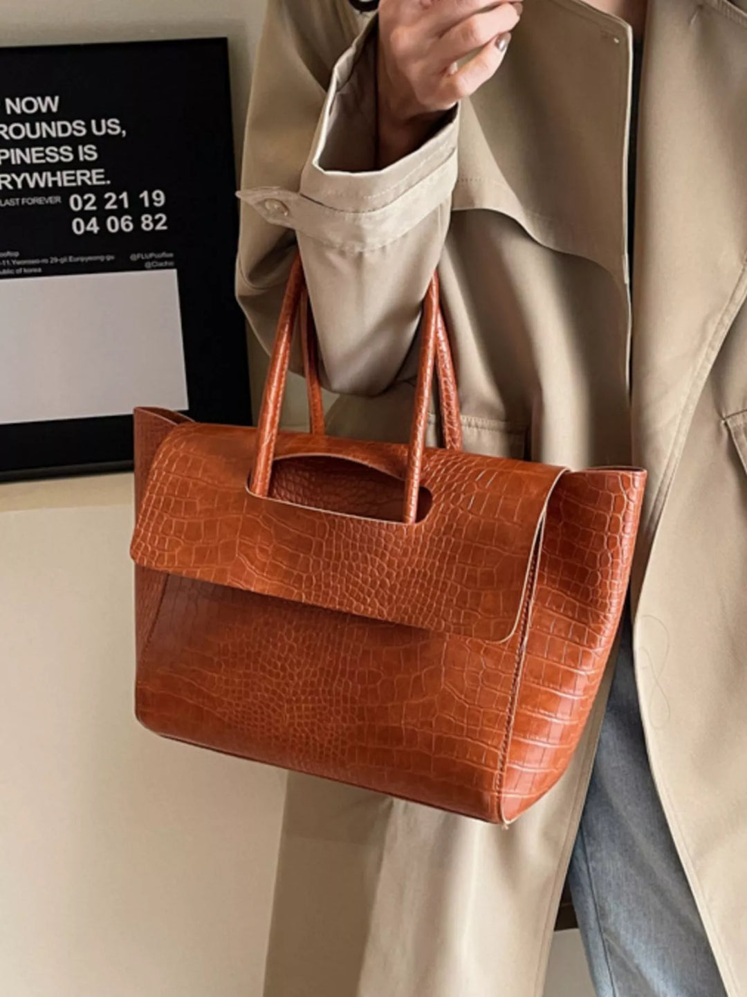Crocodile-Embossed Shoulder Bag