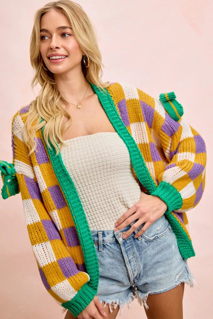 BiBi Mardigras Checker Board Front Open Cardigan