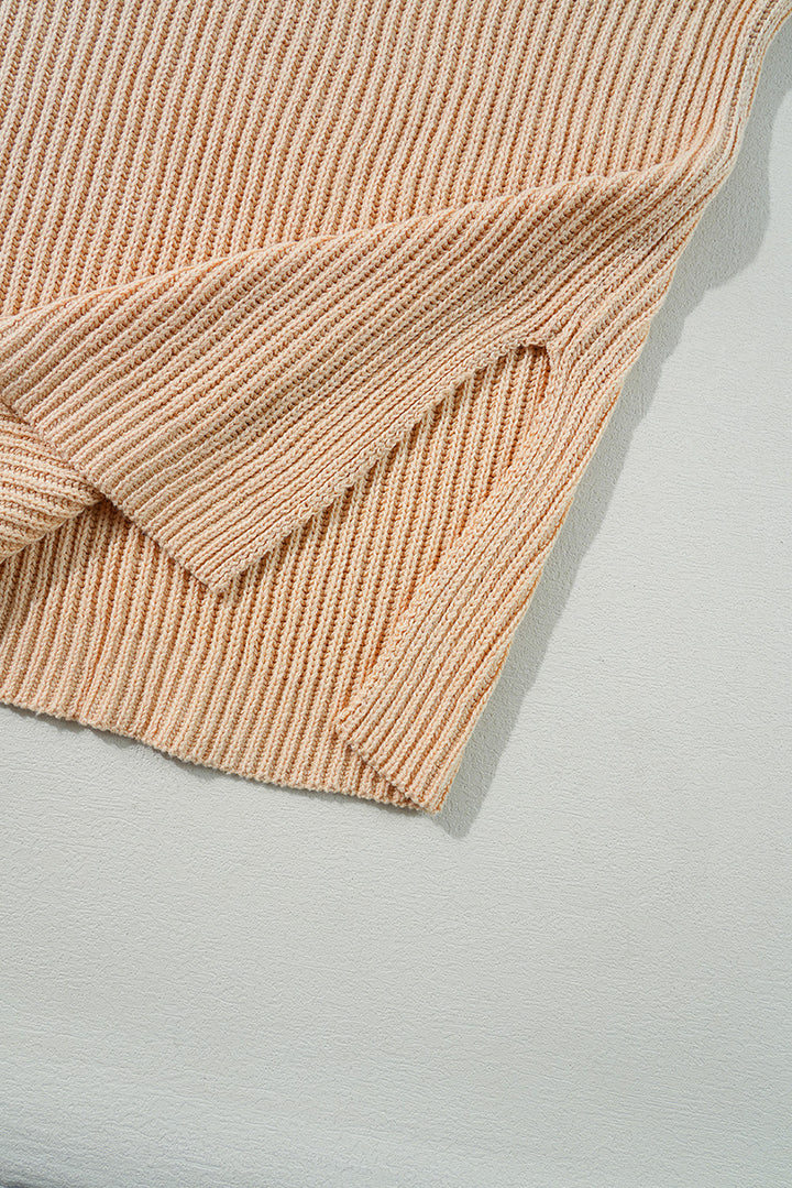 Apricot Cable Knit Drop Shoulder Side Slits Loose Sweater