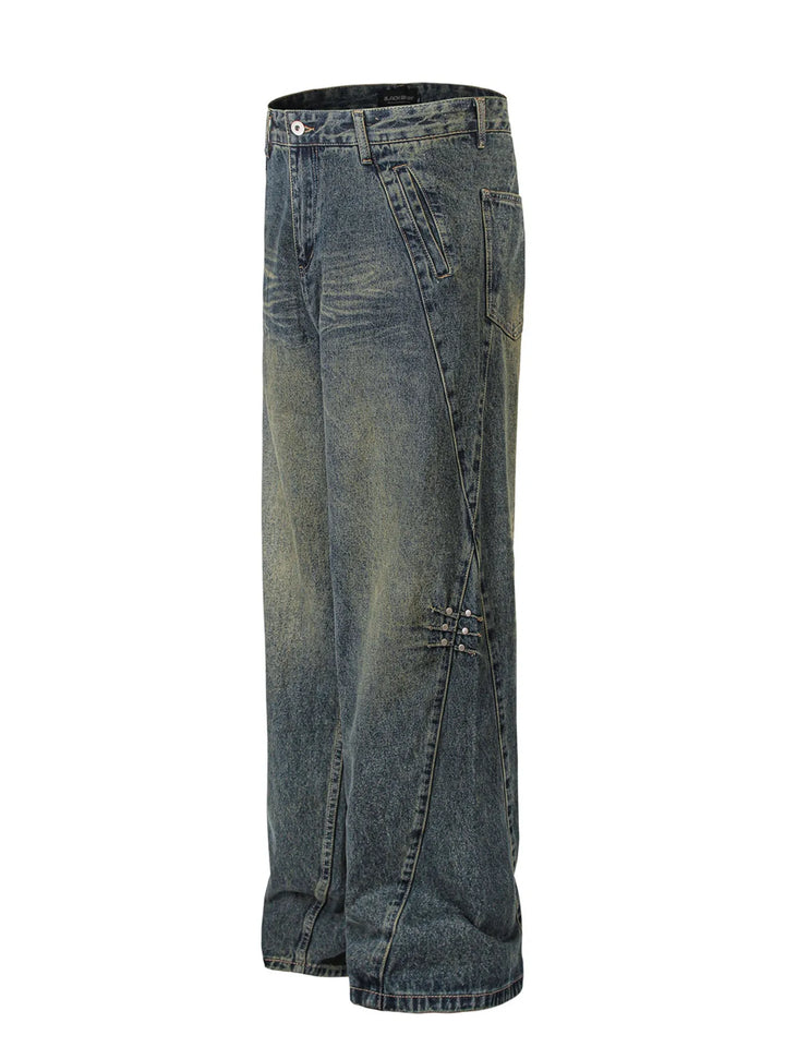 Men's High Waist Washed Straight Jeans