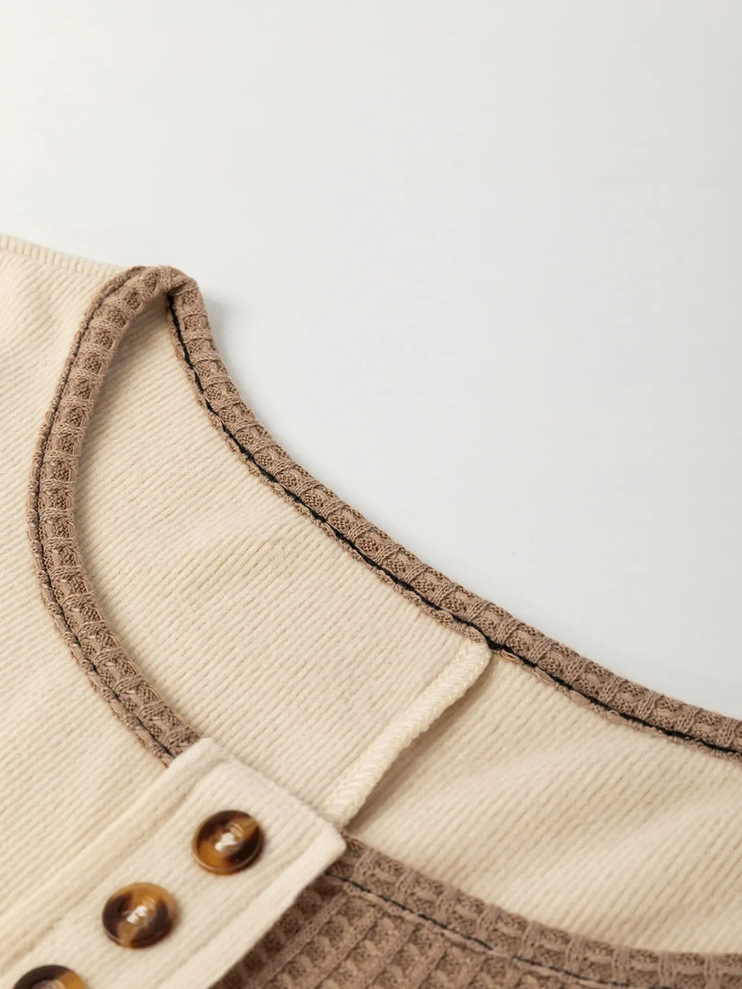 Color Block Waffle Knit Stitch Detail Long Sleeve Top