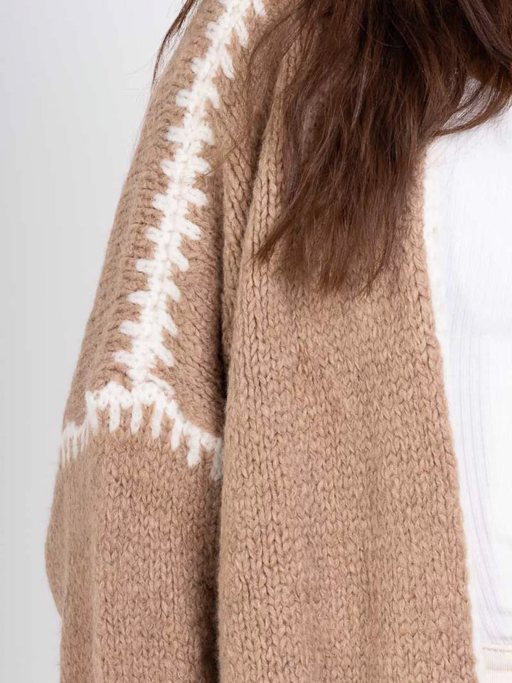 Contrast Trim Open Front Cardigan