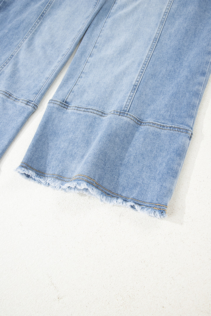 Beau Blue Drawstring Seam Detail Raw Hem Wide Leg Denim Pants