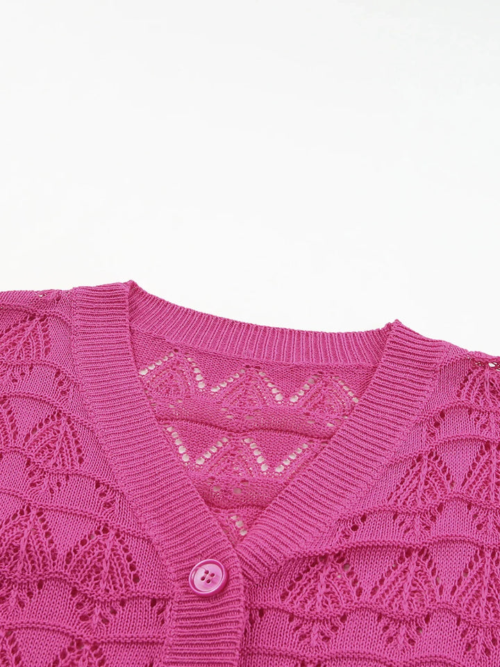 Buttoned Front Openwork Cardigan