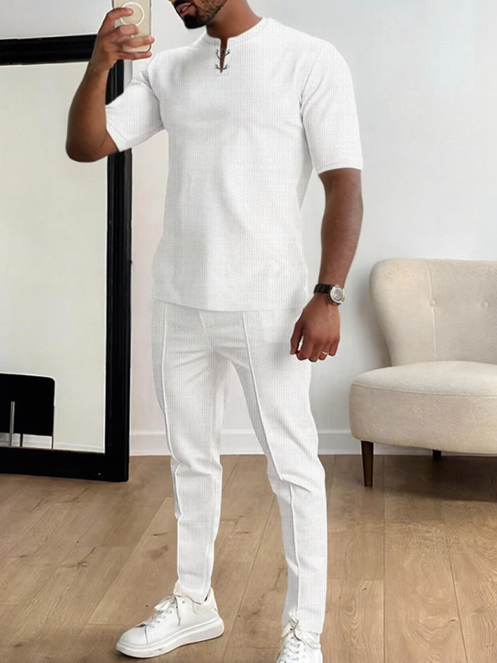 Men's Full Size Casual Short-Sleeve Top and Pants Set Plus Size