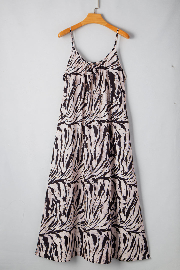 Black Abstract Print Open Back Boho Loose Maxi Sundress