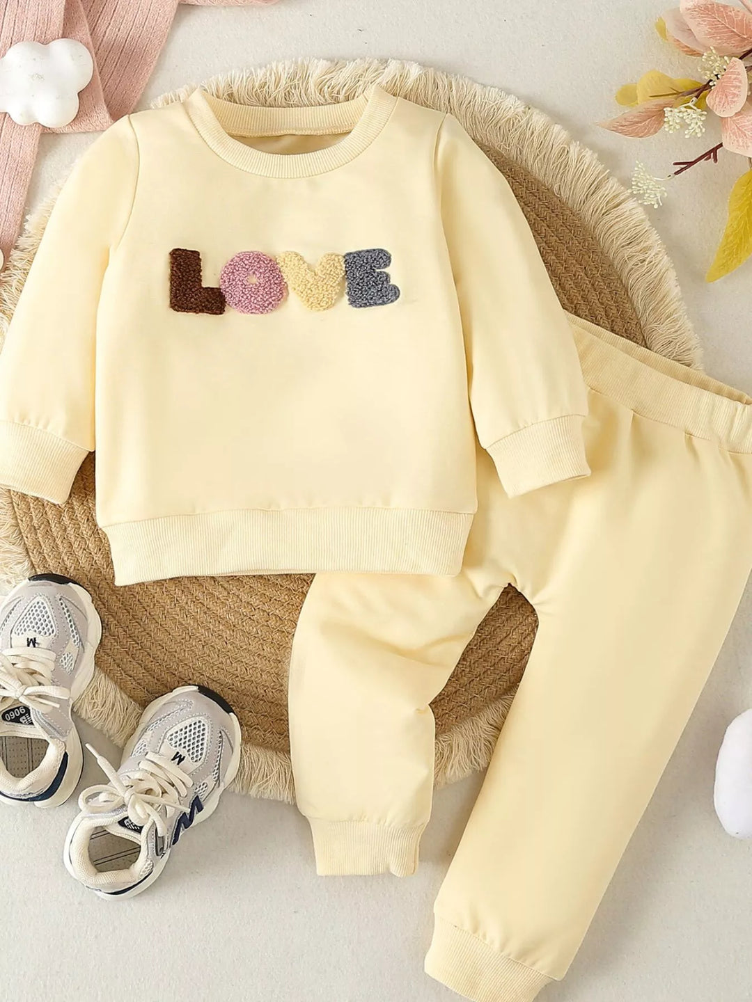 Children's Letter Round Neck Top and Pants Set