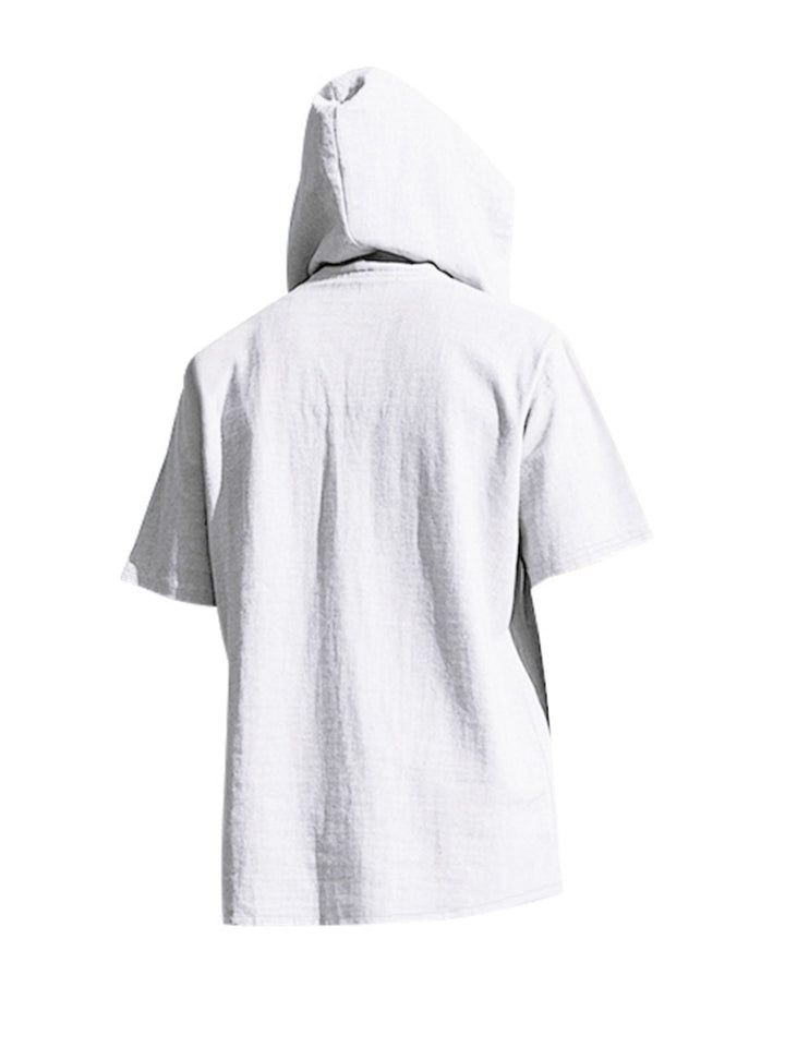 Men's Full Size Casual Short Sleeve Hooded Shirt Plus Size