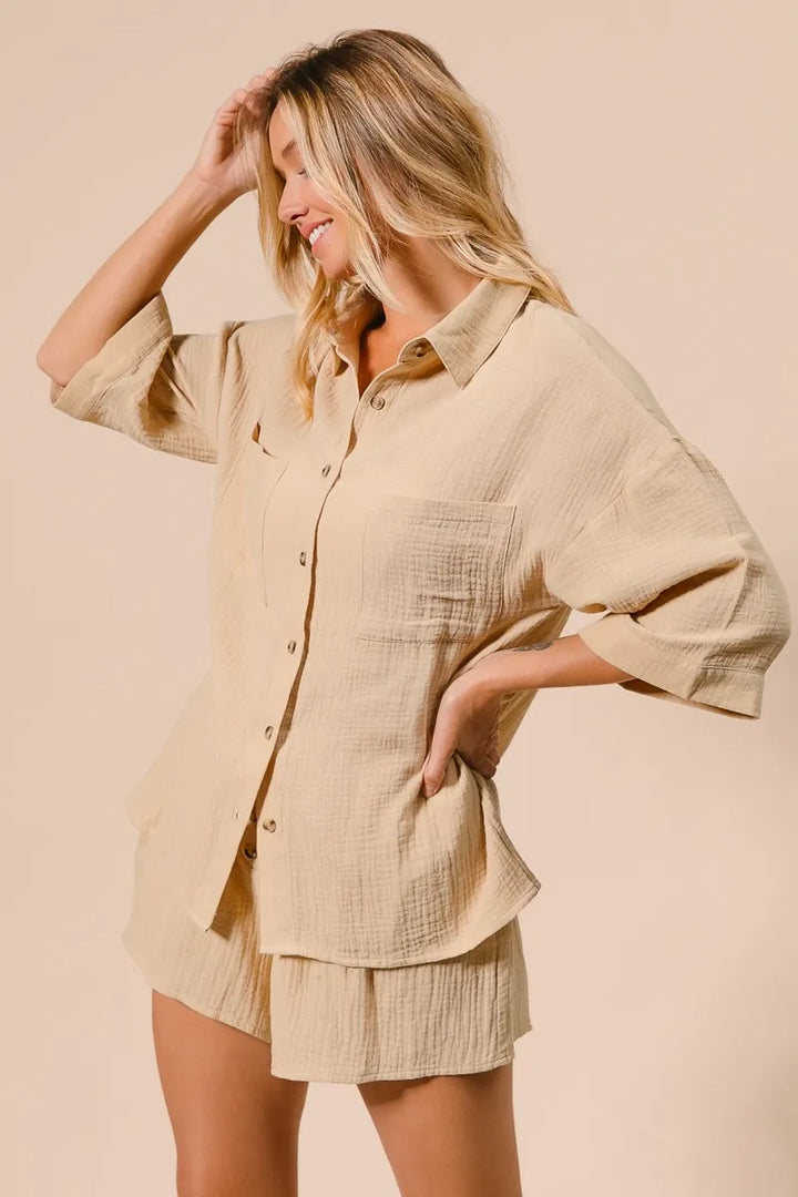 BiBi Crinkle Gauze Shirt and Short Set