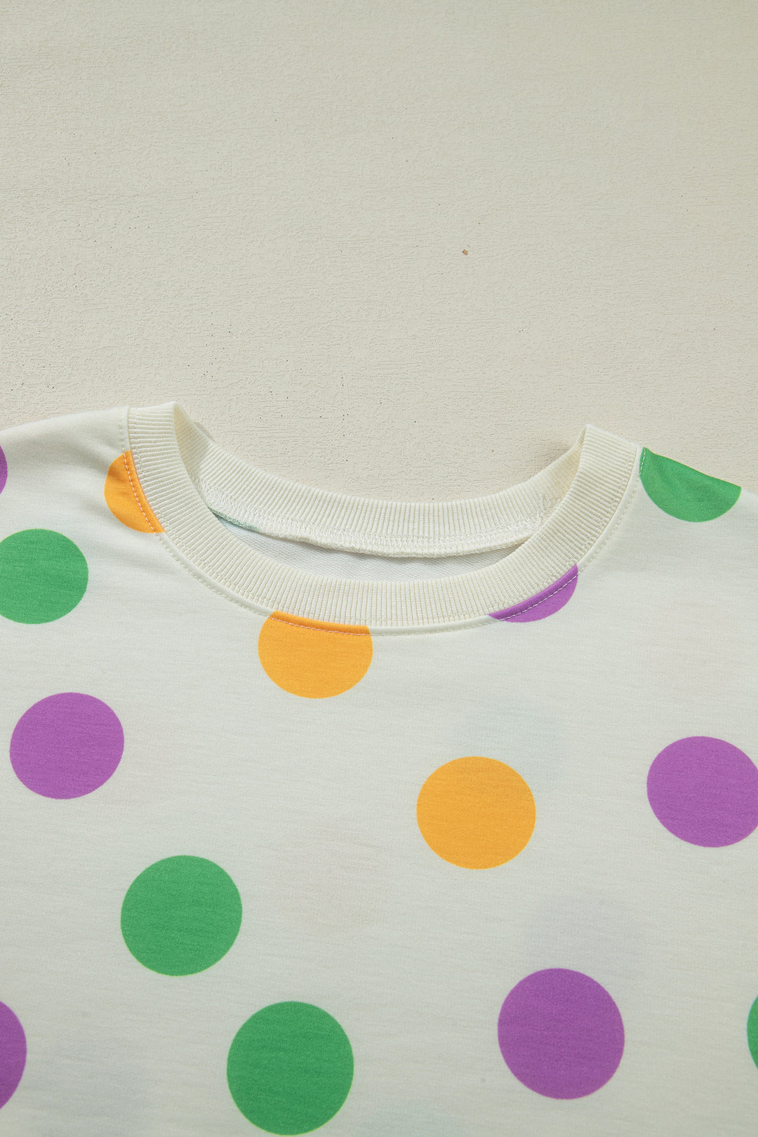 Multicolour Polka Dot Print Drop Shoulder Pullover Drawstring Shorts Set