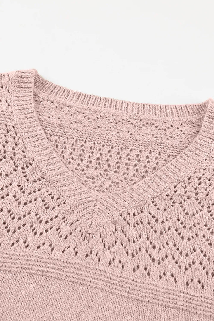Openwork V-Neck Long Sleeve Sweater