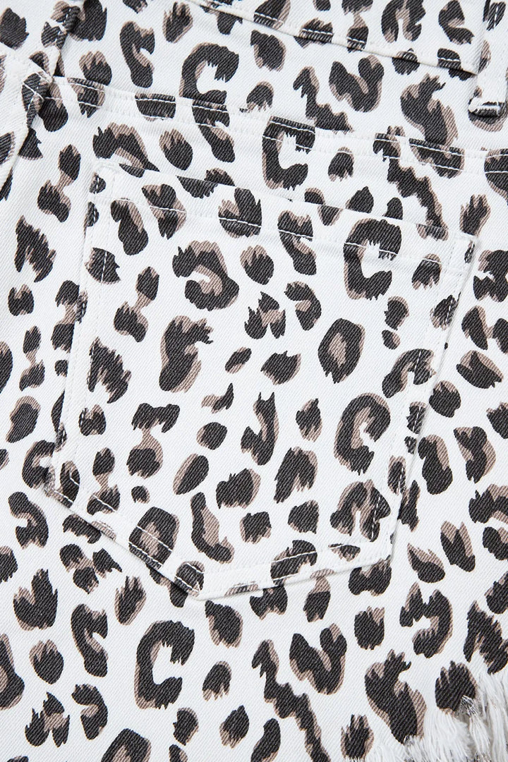 Leopard Frayed Hem Denim Shorts