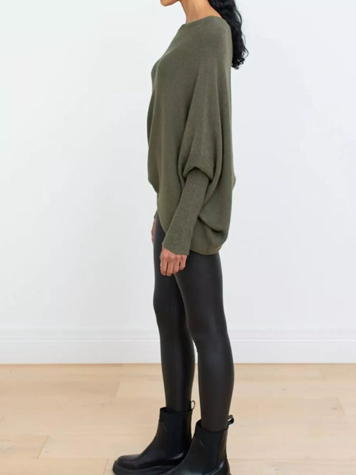 Boat Neck Long Sleeve Sweater