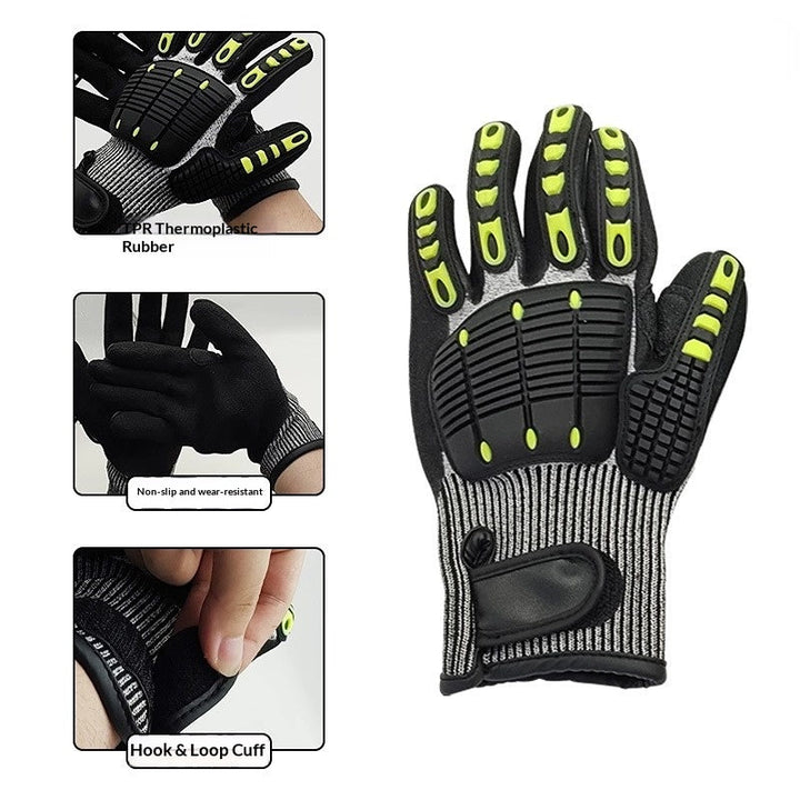Heavy Duty TPR Impact Gloves - Cut Resistant Mechanics Work Gloves With Anti-Crush Finger Protection, Oil Resistant & Anti-Slip Grip For Construction  Rigging