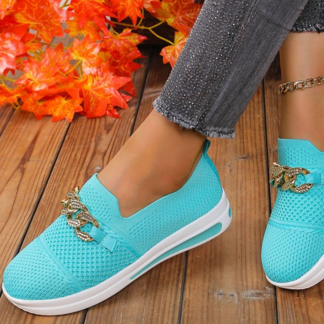 Chain Detail Round Toe Slip-Ons