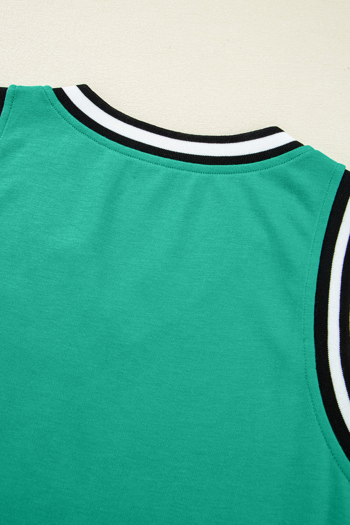Mint Green Color Contrast Trim V Neck Shift Sleeveless Mini Dress