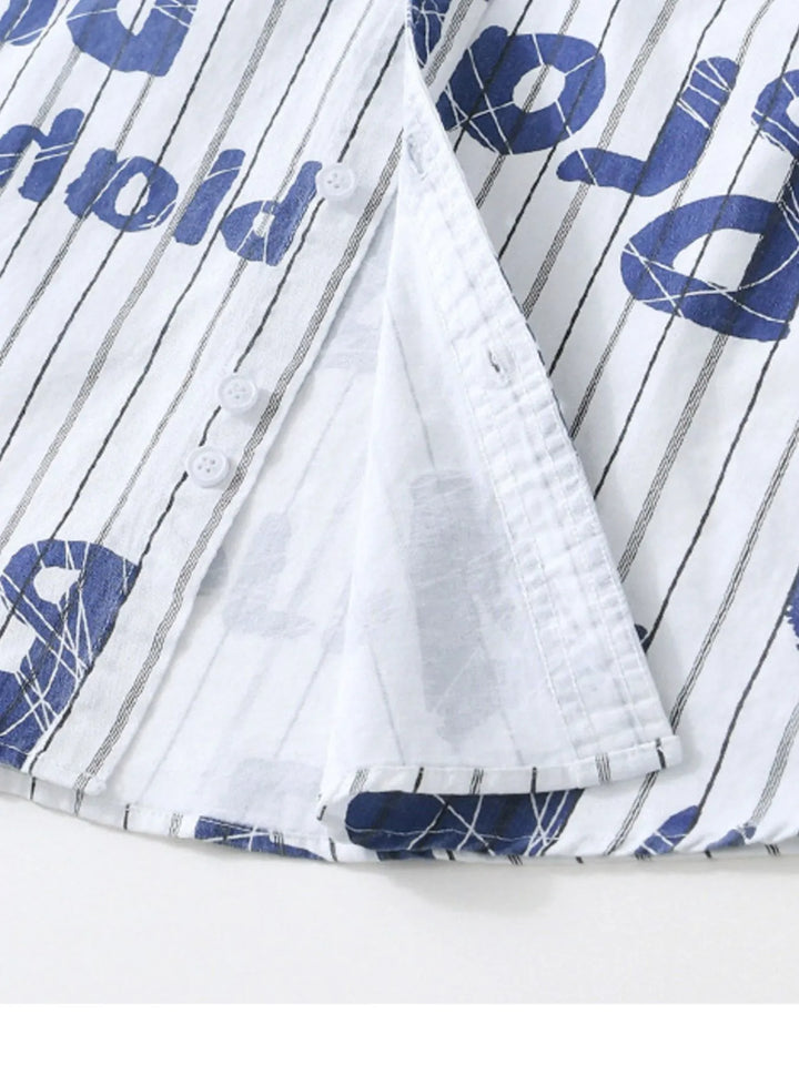 Men's Plus Size Letter Print Striped Short Sleeve Casual Shirt