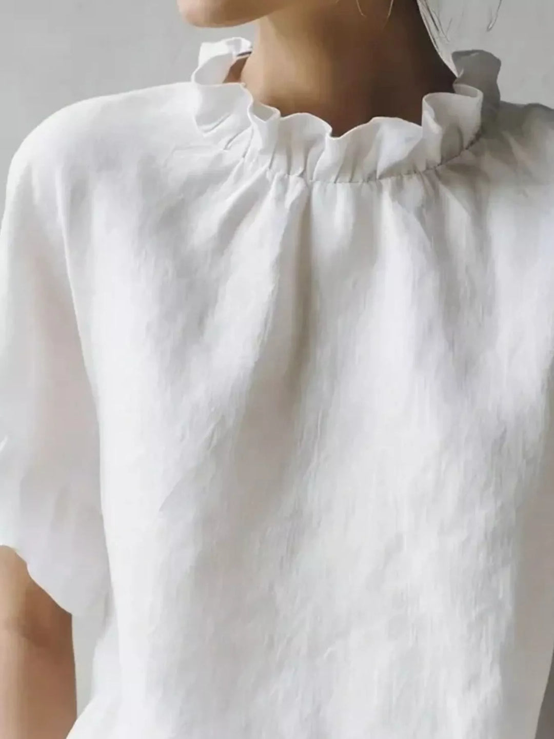 Full Size Ruffled Neck Half Sleeve Blouse Plus Size