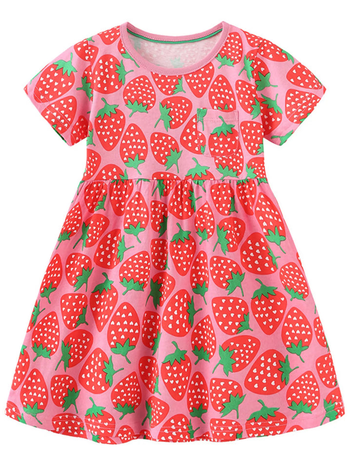 Children's Strawberry Print Short Sleeve Dress