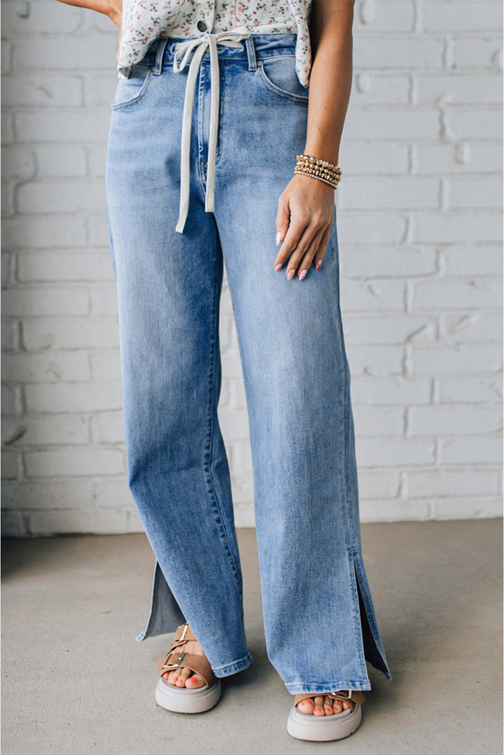 Myosotis Slit Leg High Rise Drawstring Casual Jeans