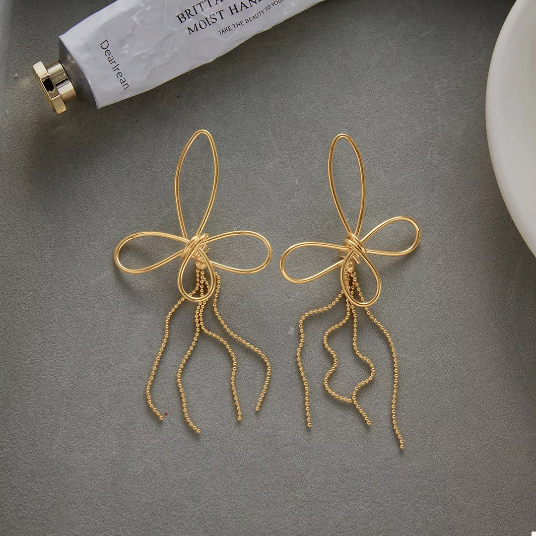 18K Gold-Plated Tassel Bow Earrings
