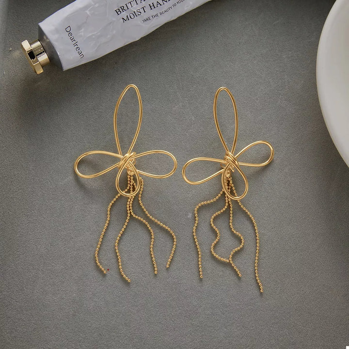18K Gold-Plated Tassel Bow Earrings