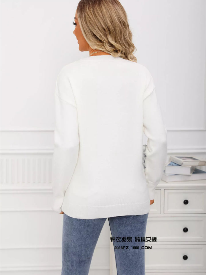 Valentine's Day Heart Print Round Neck Sweater