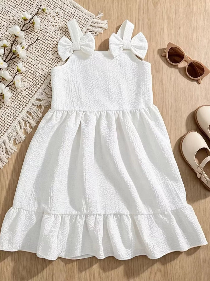 Children's Bowknot Decor Ruffle Hem Sleeveless Dress