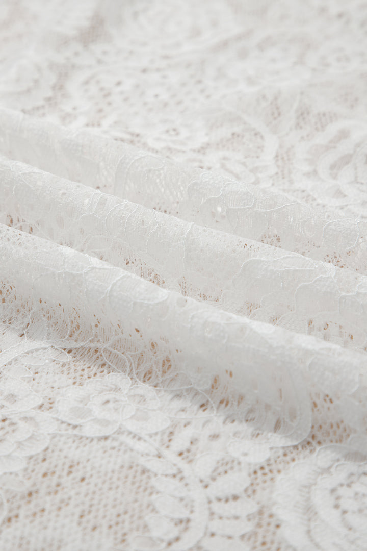 White Tie Spaghetti Straps Floral Lace Overlay Long Dress