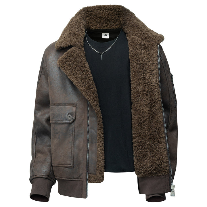 Mens Plus-Size Lapel Fleece-Lined Thickened Casual Jacket