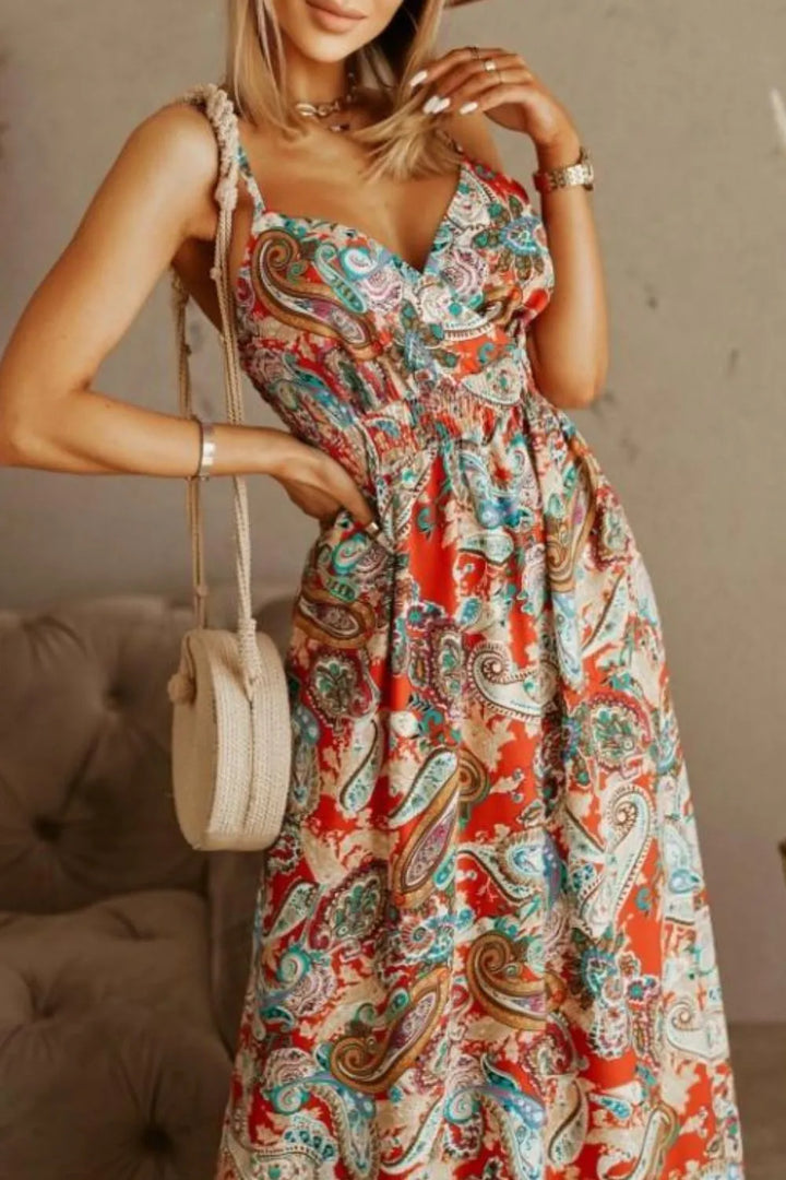 Printed Spaghetti Strap Maxi Dress