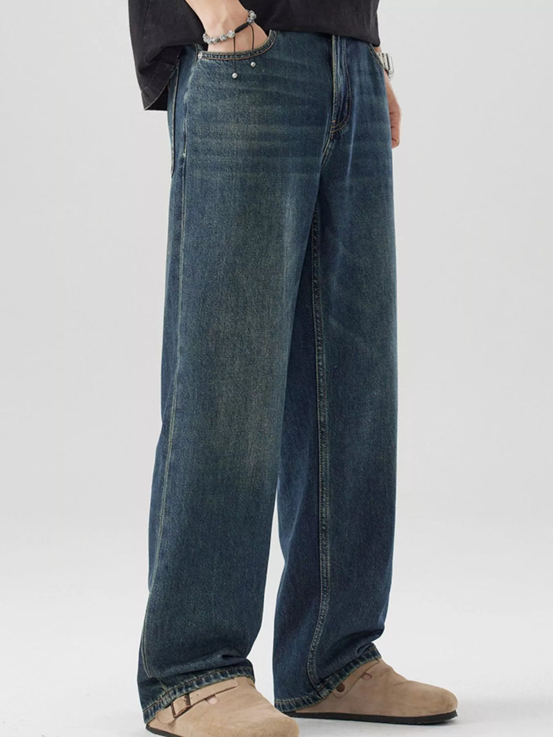 Men's Vintage Wash Wide Leg Jeans