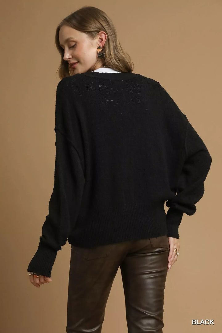 Umgee Button-Front V-Neck Knit Cardigan