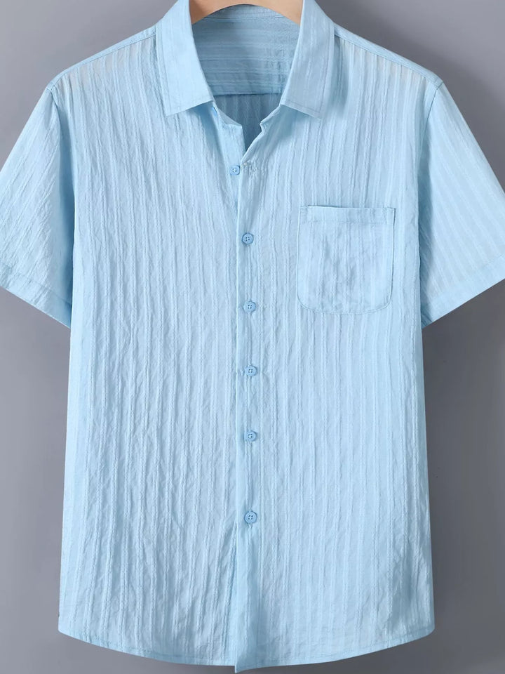 Men's Plus Size Textured Button Up Short-Sleeve Shirt