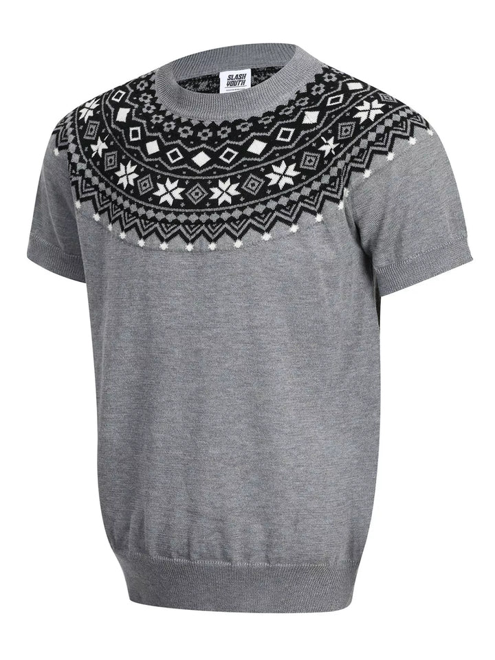 Men's Fair Isle Pattern Short Sleeve Sweater