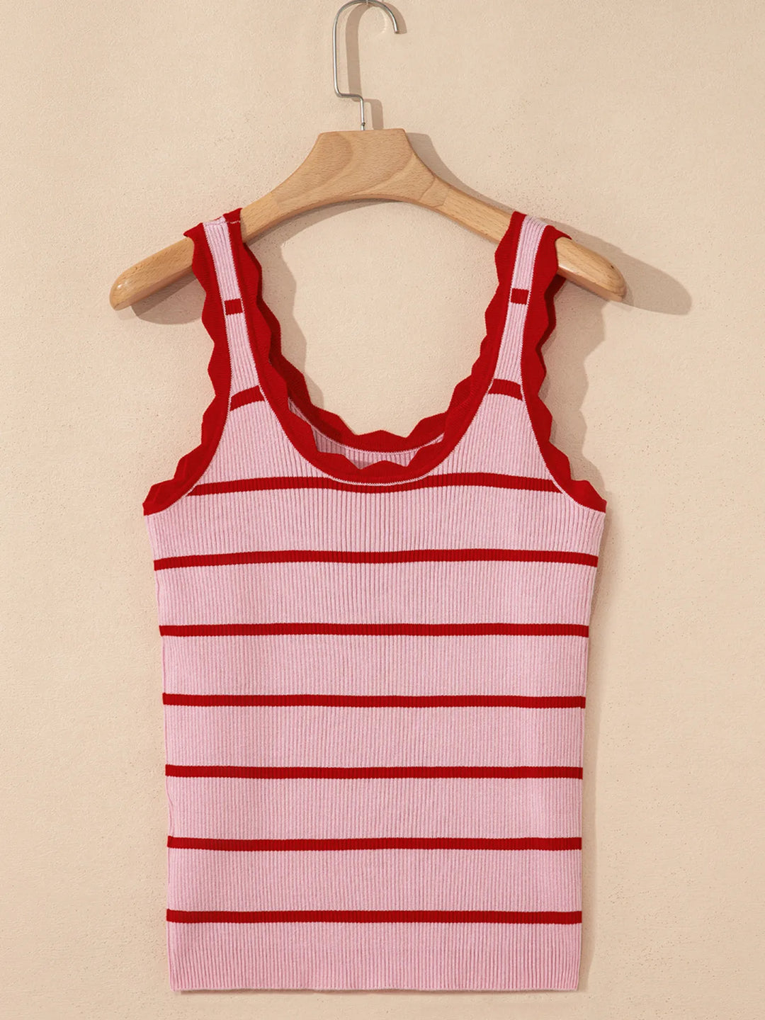 Stripe Scalloped Edge Crew Neck Knit Tank Top