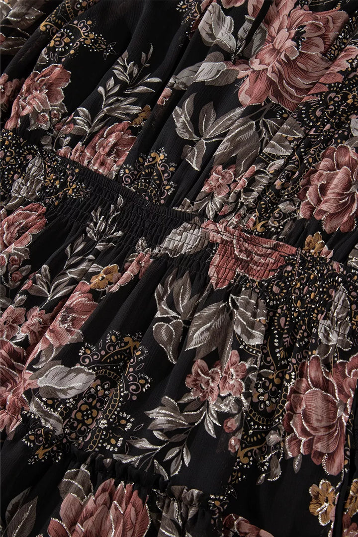 Floral Print Tie Neck Mini Dress