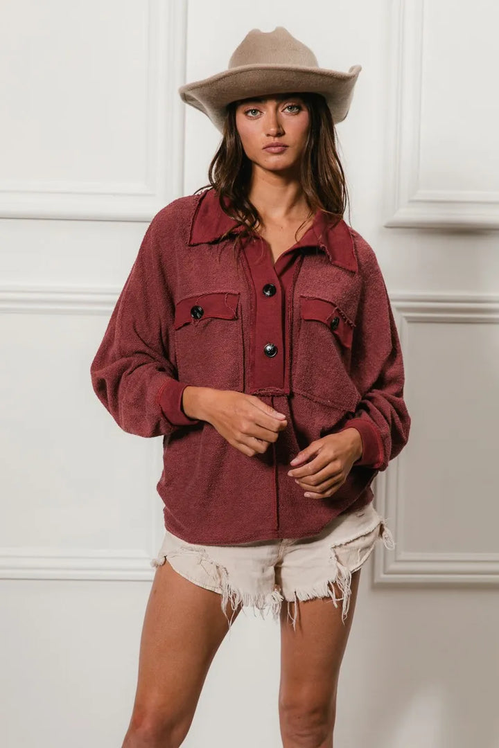 BiBi Cp French Terry Cut Edge Detail Collared Top