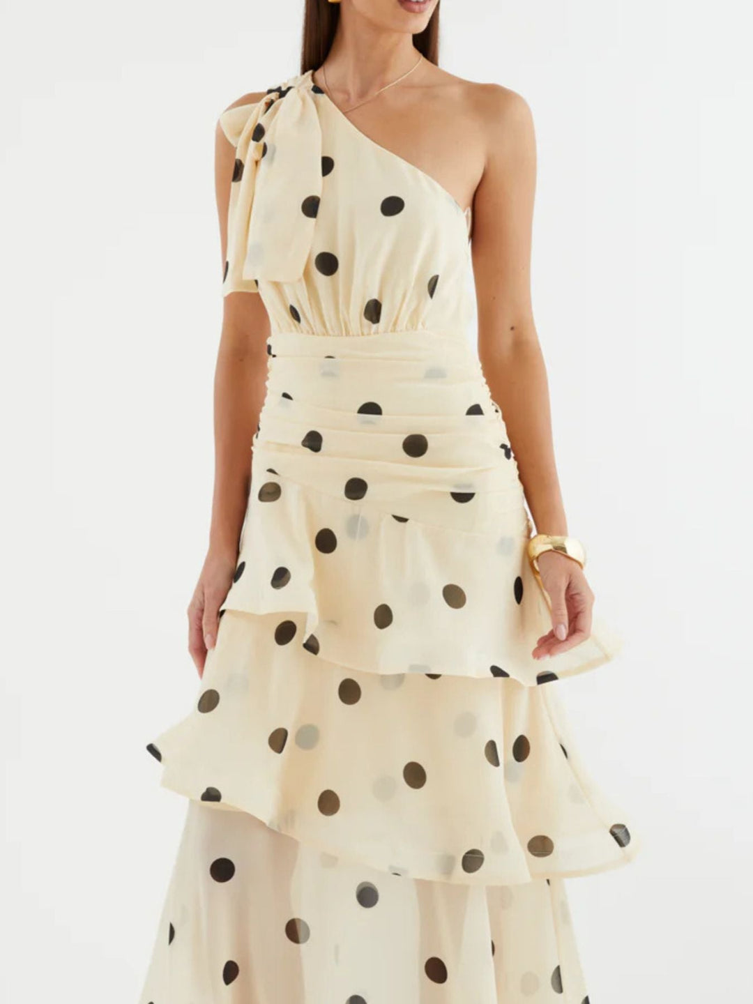 Polka Dot One-Shoulder Ruffle Dress