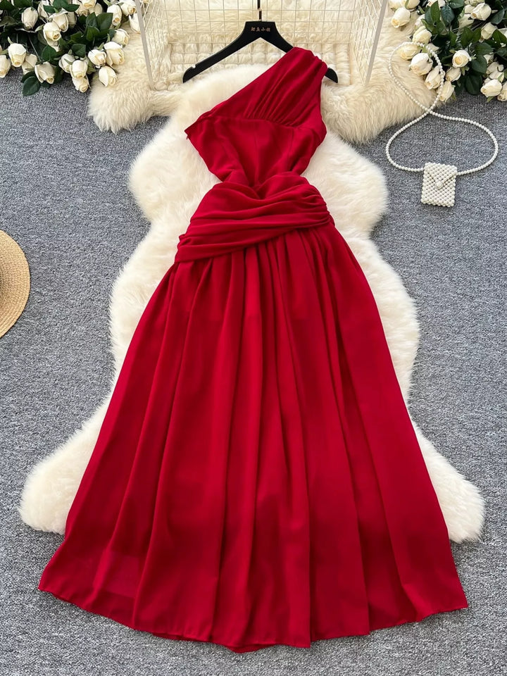 One-Shoulder Floral Decor Dress