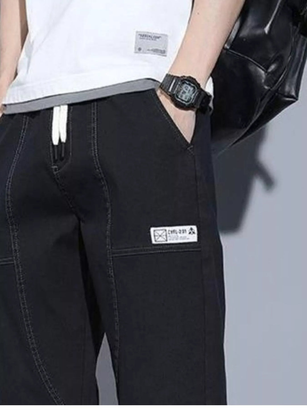 Men's Full Size Casual Drawstring Jeans Plus Size