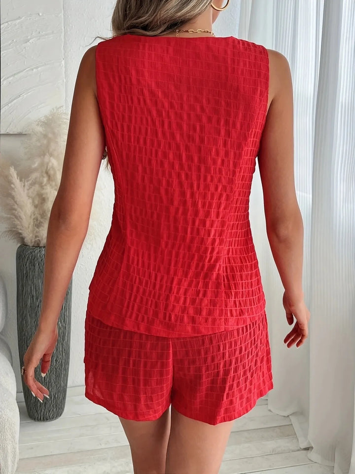 Button-Front Vest and Shorts Set