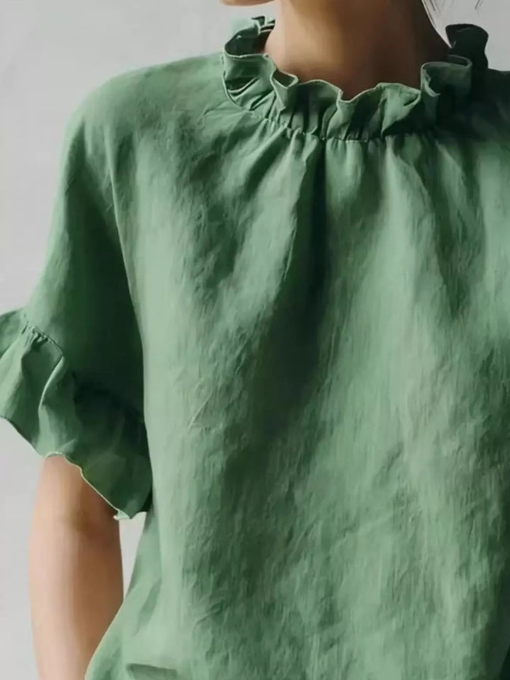 Full Size Ruffled Neck Half Sleeve Blouse Plus Size