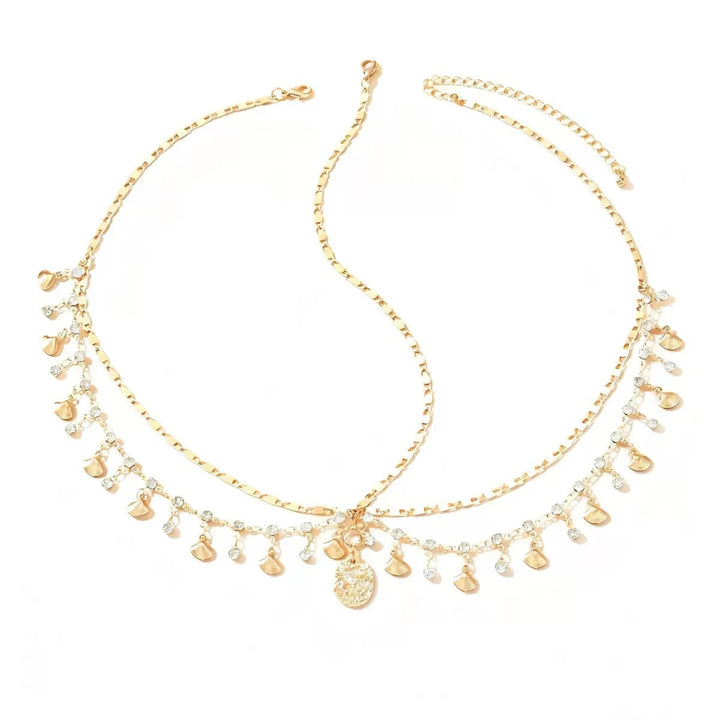 Metal Zircon Tassel Pendant Necklace Multi-layered Exotic Style